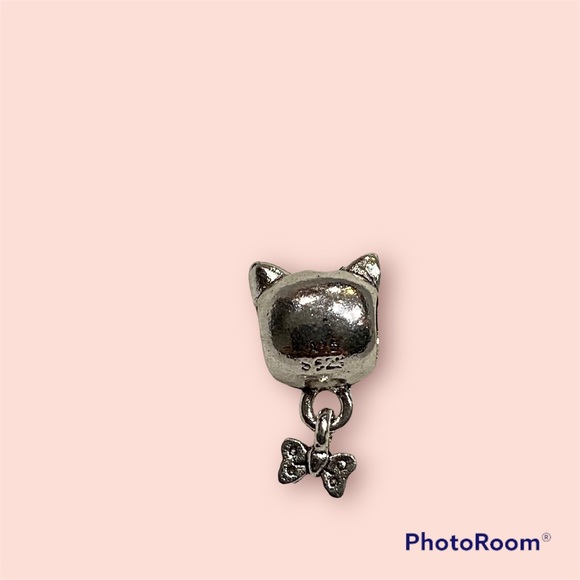 NEW•Silver 925 Cat w/Bow Tie dangle DIY charm - Picture 5 of 7